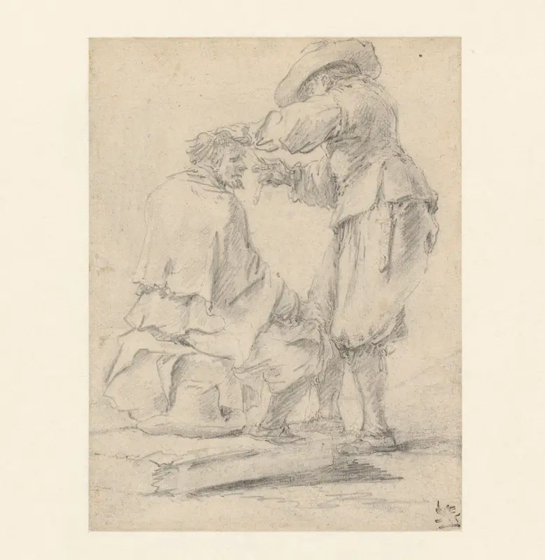 Zittende man die zijn haar laat knippen Wall Art by David Teniers (II) - High-Resolution Digital Print