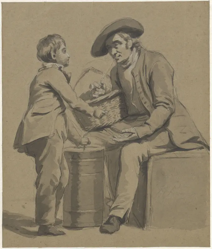 Zittende man in gesprek met een staande jongen Wall Art by Jan Willem Pieneman - High-Resolution Digital Print