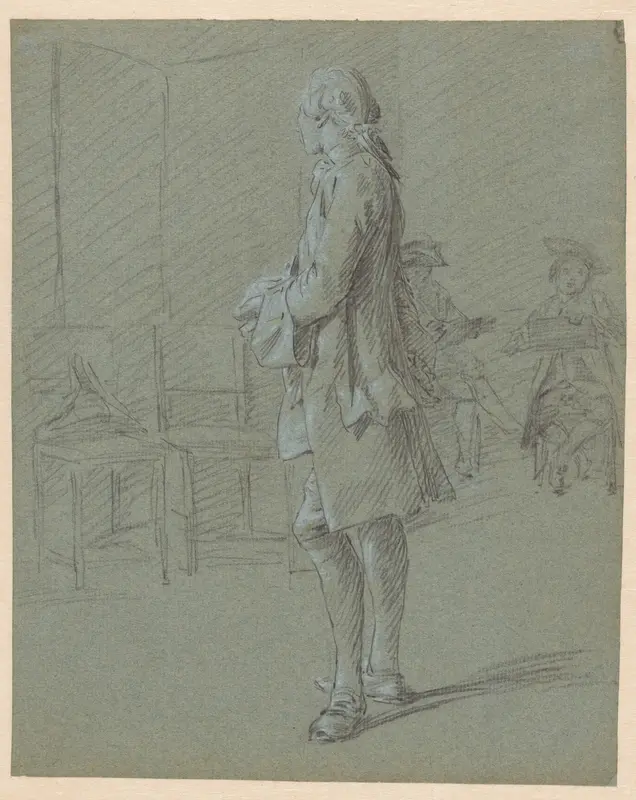 Zittende man in lange jas met pijp in de hand, naar rechts Wall Art by Unknown - High-Resolution Digital Print