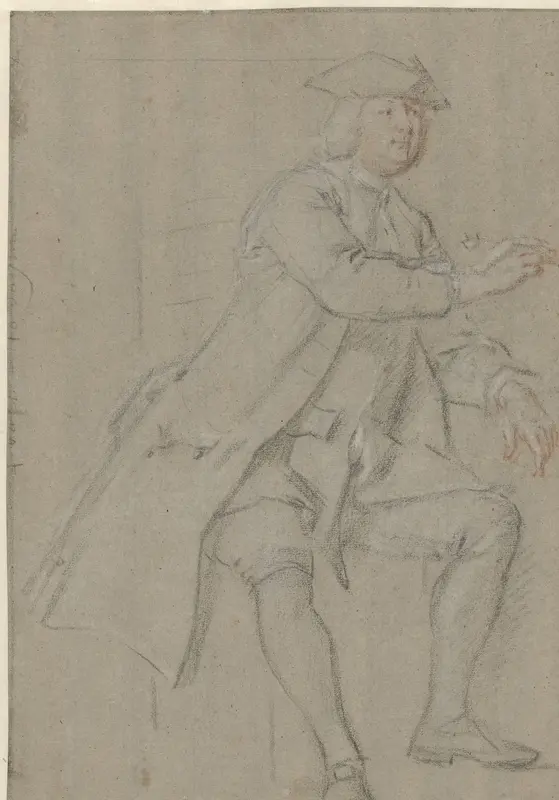 Zittende man in lange jas met pijp in de hand, naar rechts Wall Art by Cornelis Troost - High-Resolution Digital Print
