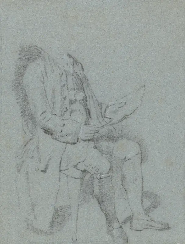 Zittende man met blad papier in de hand Wall Art by Hendrik Pothoven - High-Resolution Digital Print