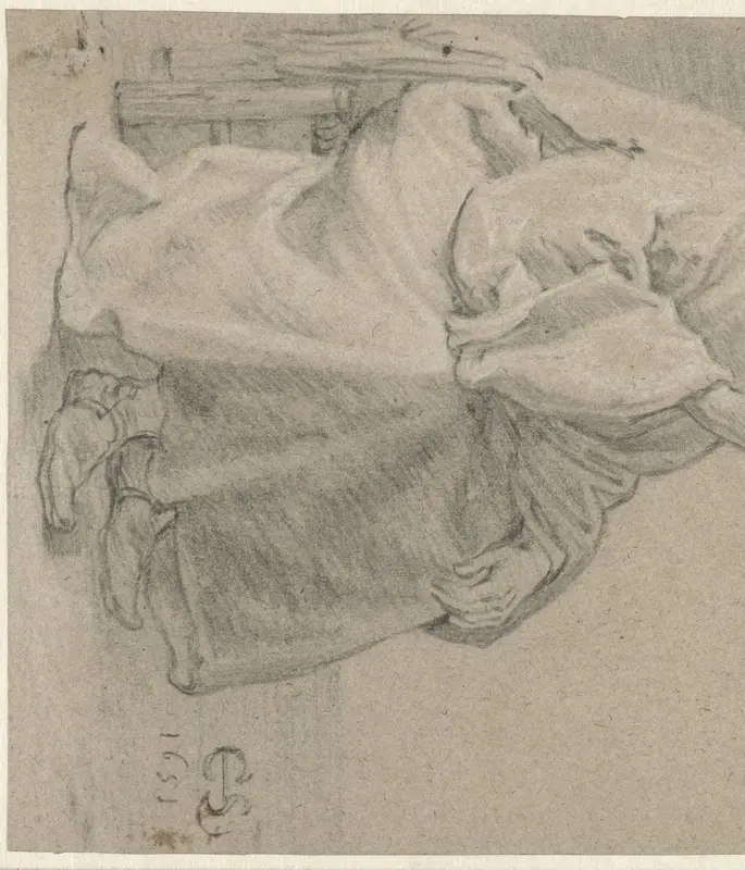 Zittende man met bontmuts, zijn rechter hand bij zijn kin houdend Wall Art by Cornelis Saftleven - High-Resolution Digital Print