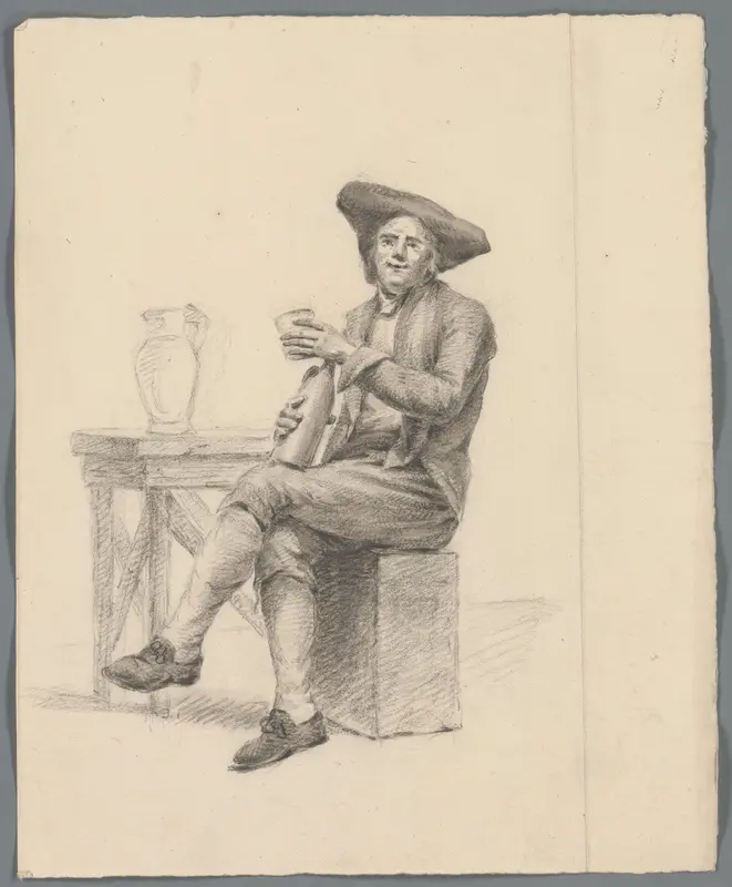Zittende man met een fles en glas Wall Art by anonymous - High-Resolution Digital Print