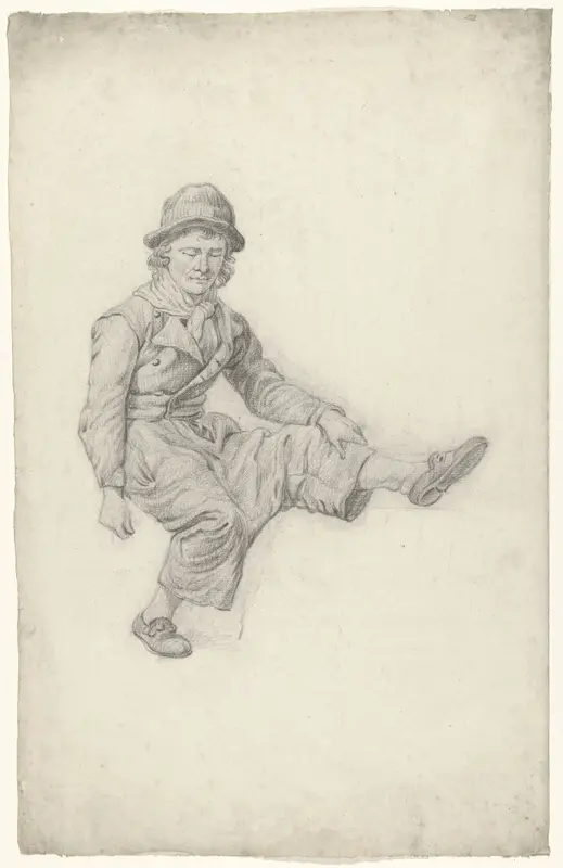 Zittende man met gestrekt been, naar rechts Wall Art by anonymous - High-Resolution Digital Print