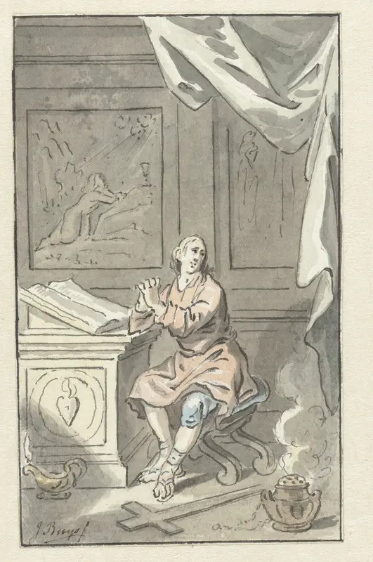Zittende man met gevouwen handen, achter een bijbel Wall Art by Jacobus Buys - High-Resolution Digital Print