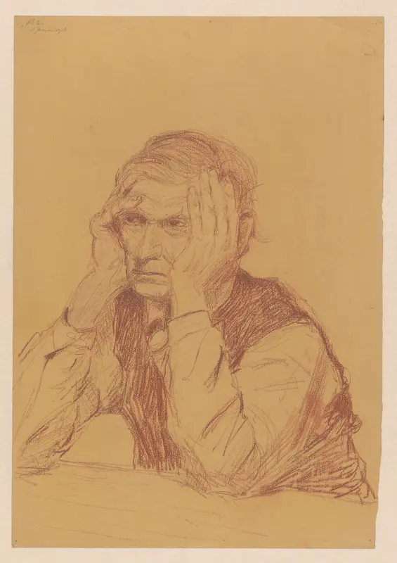 Zittende man met het hoofd in de handen gesteund Wall Art by Jan Paul Valkema Blouw - High-Resolution Digital Print