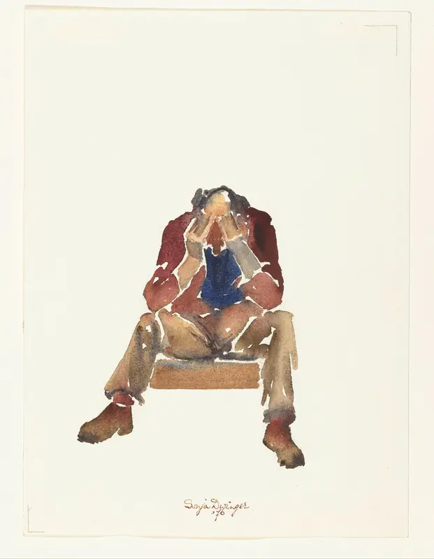 Zittende man met het hoofd in de handen Wall Art by Unknown - High-Resolution Digital Print