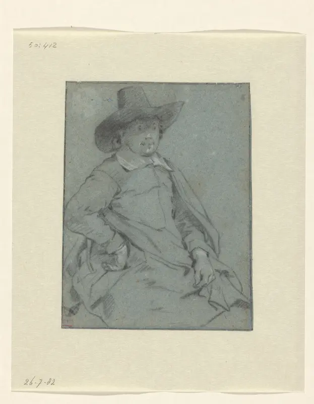 Zittende man met hoed en mantel, naar rechts Wall Art by Jacob Adriaensz Backer - High-Resolution Digital Print