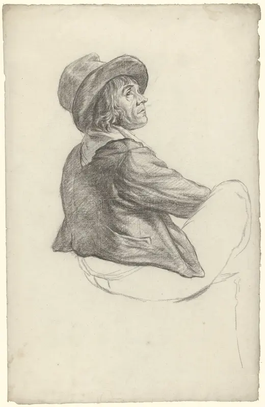 Zittende man met hoed, op de rug gezien Wall Art by anonymous - High-Resolution Digital Print