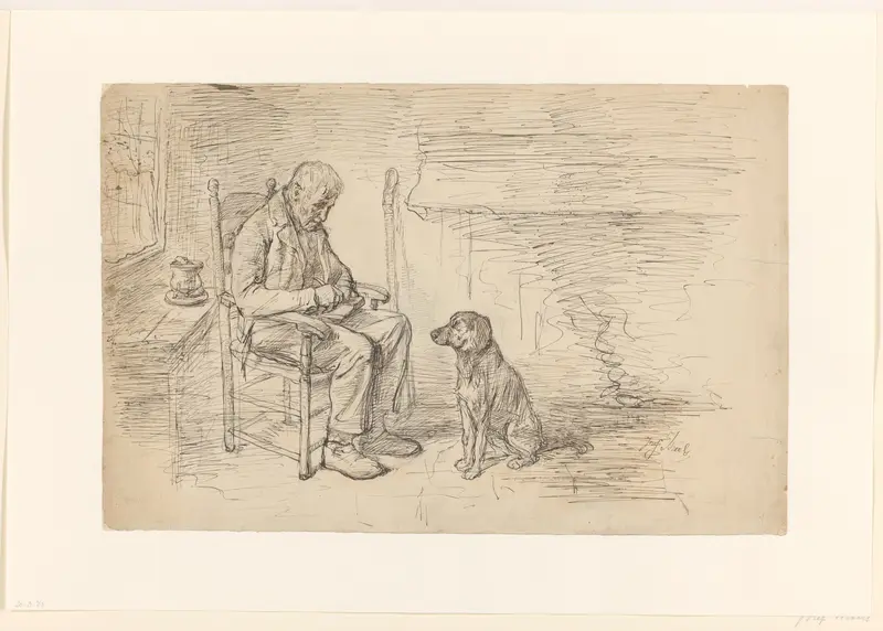 Zittende man met hond Wall Art by Unknown - High-Resolution Digital Print