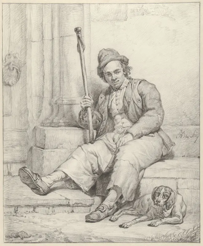 Zittende man met hond Wall Art by Abraham van Strij (I) - High-Resolution Digital Print