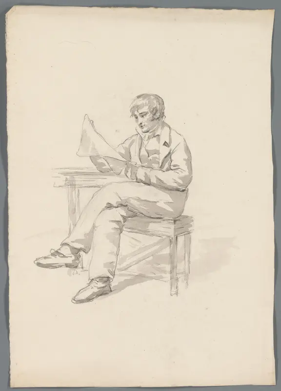 Zittende man met krant Wall Art by anonymous - High-Resolution Digital Print