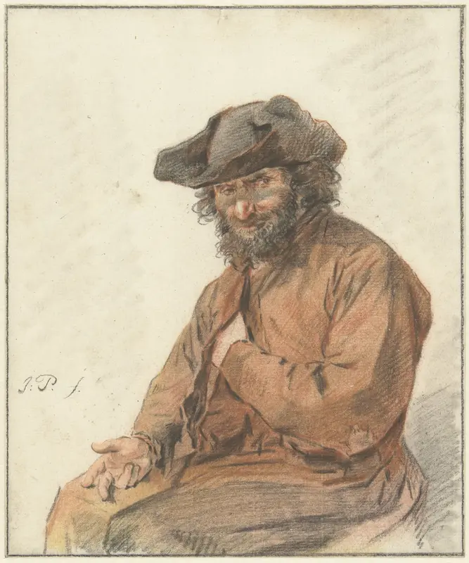 Zittende man met lange krullende haren en zwarte hoed Wall Art by Jacob Perkois - High-Resolution Digital Print