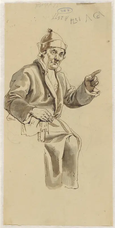 Zittende man met muts naar rechts wijzend Wall Art by Johannes Christiaan Schotel - High-Resolution Digital Print