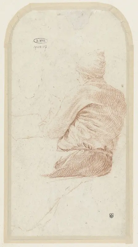 Zittende man met muts op de rug gezien Wall Art by anonymous - High-Resolution Digital Print