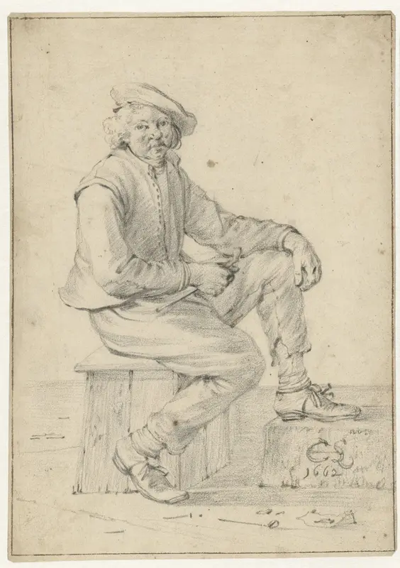 Zittende man met pijp Wall Art by Cornelis Saftleven - High-Resolution Digital Print