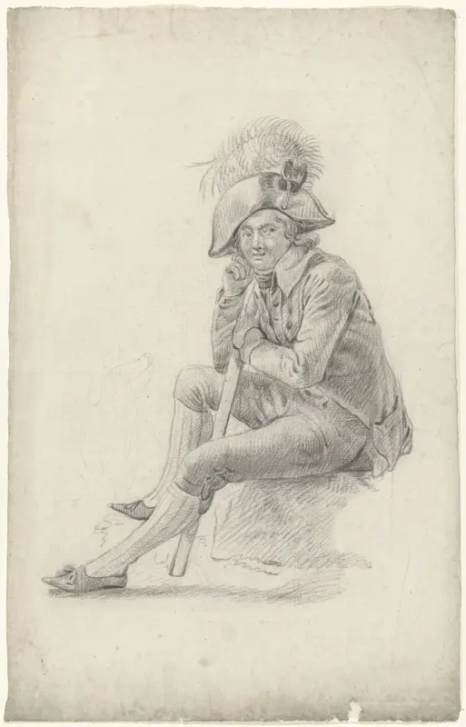 Zittende man met steek en stok, naar links Wall Art by anonymous - High-Resolution Digital Print