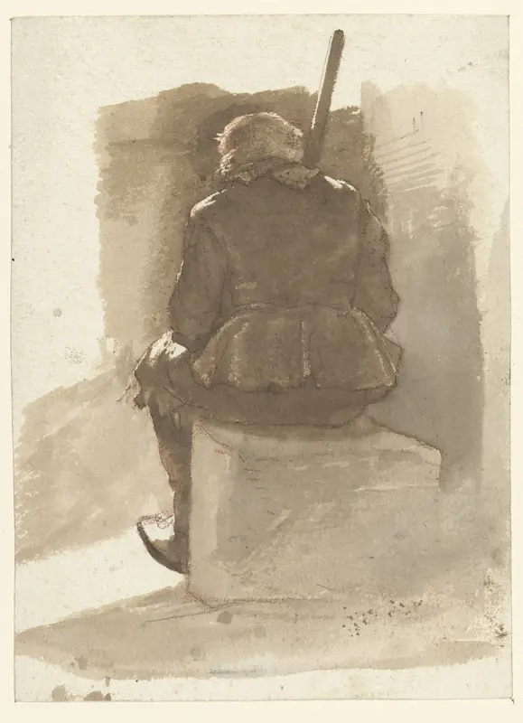 Zittende man met stok, op de rug gezien Wall Art by Albertus Brondgeest - High-Resolution Digital Print