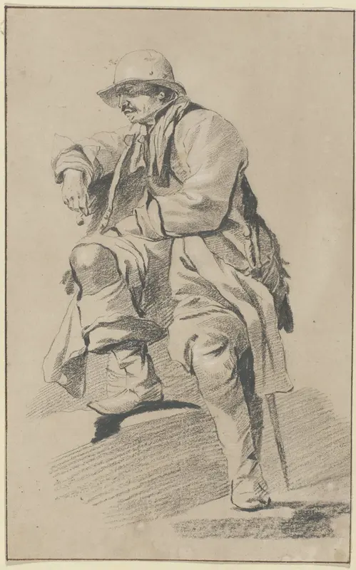 Zittende man, naar links gewend, met hoed, snor, sabel en pijp Wall Art by Unknown - High-Resolution Digital Print