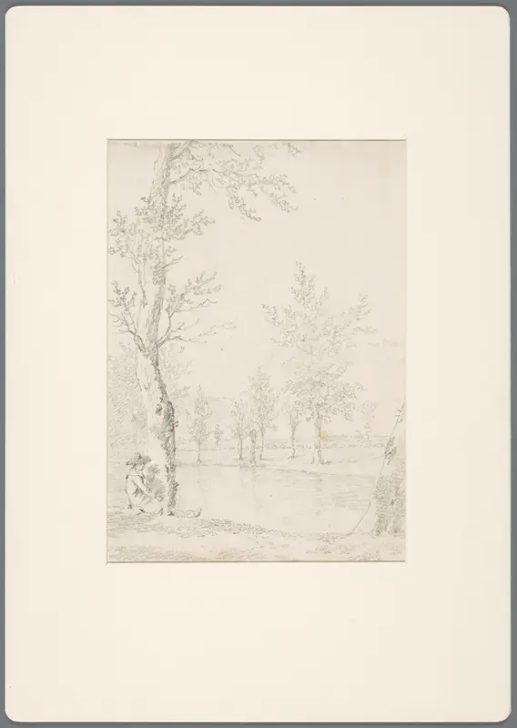 Zittende man naast een boom aan het water Wall Art by David Alphonse de Sandoz-Rollin - High-Resolution Digital Print