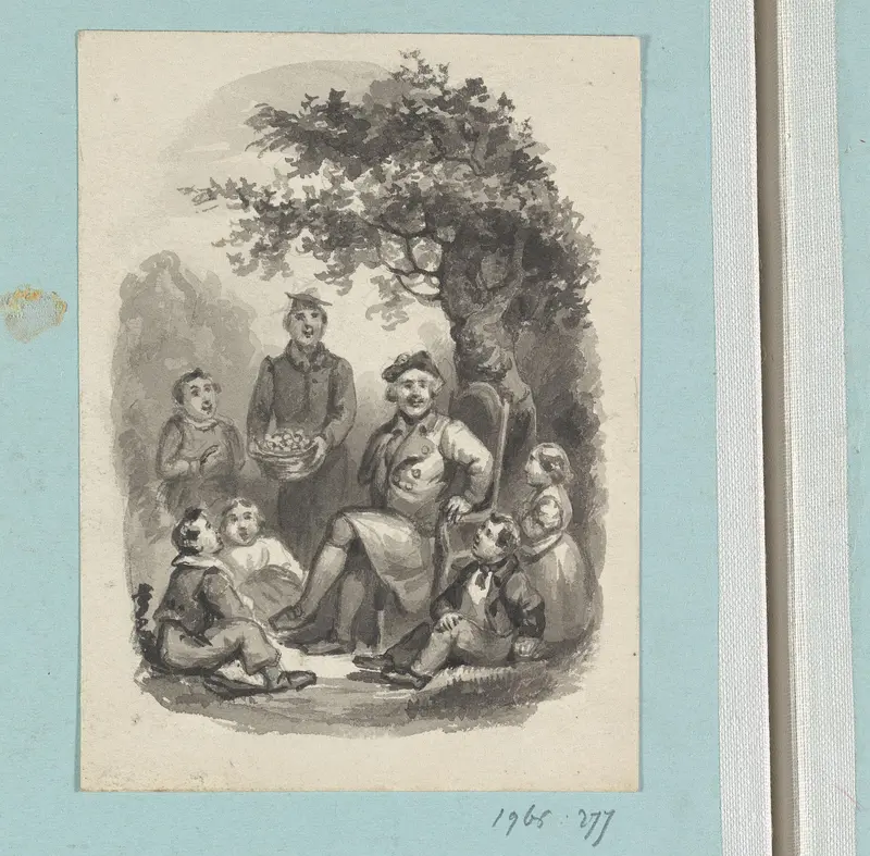 Zittende man onder een boom omringd door kinderen Wall Art by Johann Wilhelm Kaiser (I) - High-Resolution Digital Print