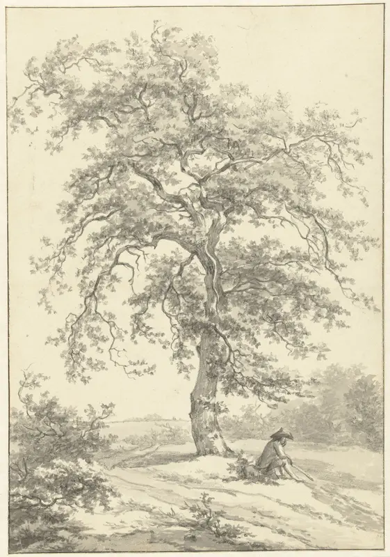 Zittende man onder grote boom, in de omgeving van Eext in Drenthe Wall Art by Egbert van Drielst - High-Resolution Digital Print