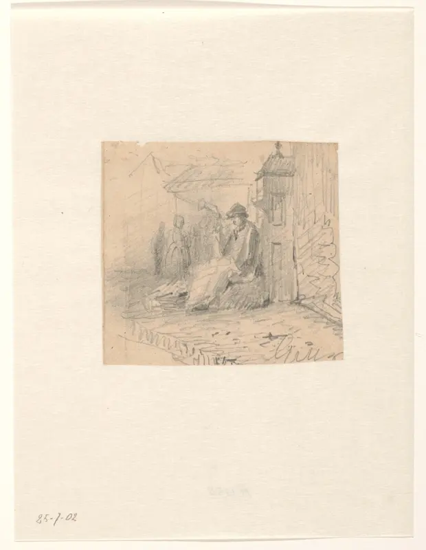 Zittende man op de hoek van een straat Wall Art by Hendrik Valkenburg - High-Resolution Digital Print