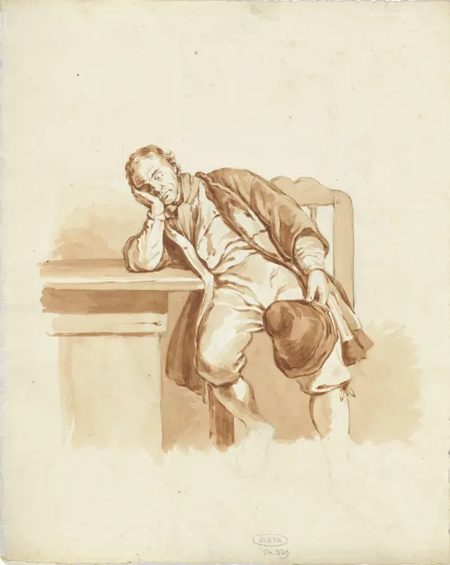 Zittende man, slapend aan een tafel Wall Art by Pieter van Loon - High-Resolution Digital Print