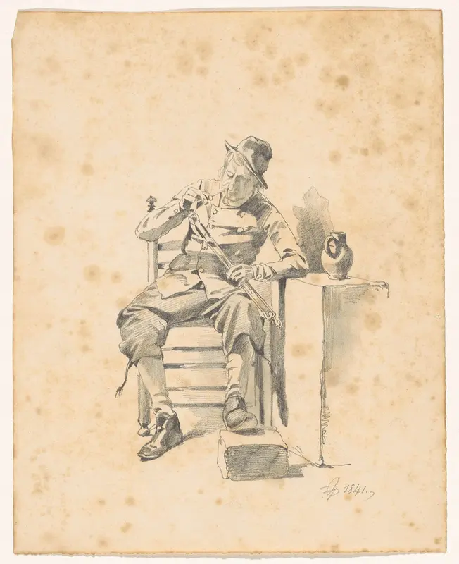Zittende man steekt zijn pijp aan Wall Art by Pieter van Loon - High-Resolution Digital Print