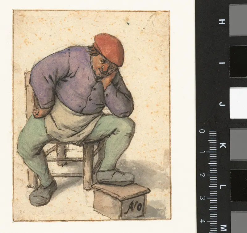 Zittende man, zijn linkervoet steunend op een stoof Wall Art by Adriaen van Ostade - High-Resolution Digital Print