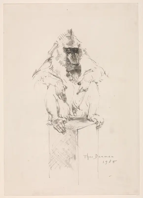 Zittende mandril op een blok Wall Art by Unknown - High-Resolution Digital Print