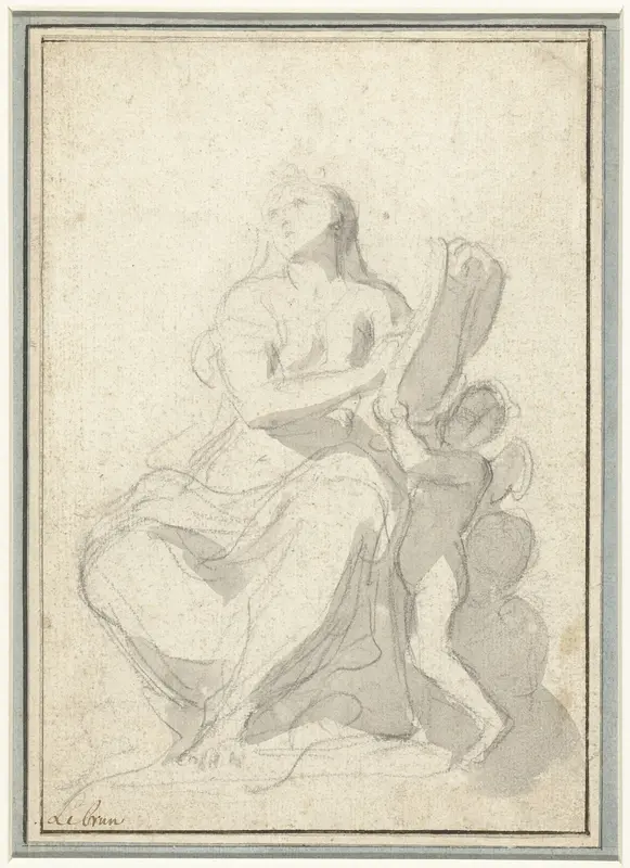 Zittende muze met harp Wall Art by Unknown - High-Resolution Digital Print