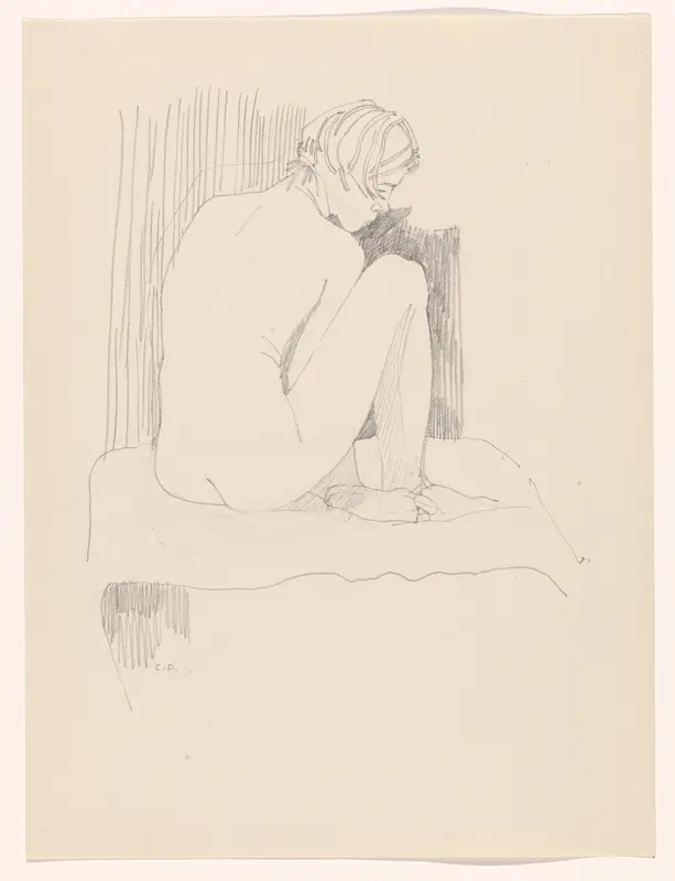 Zittende naakte figuur op een bed Wall Art by Unknown - High-Resolution Digital Print