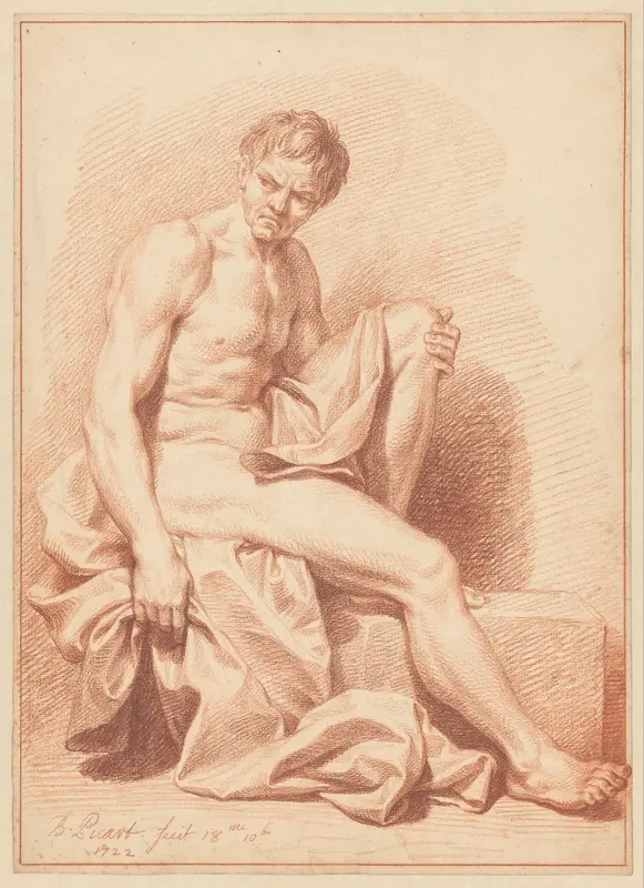 Zittende naakte man met draperie Wall Art by Unknown - High-Resolution Digital Print