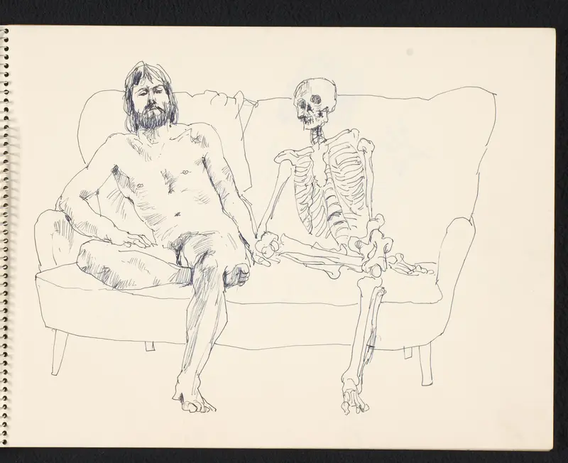 Zittende naakte man met skelet Wall Art by Jaap Nieuwenhuis - High-Resolution Digital Print