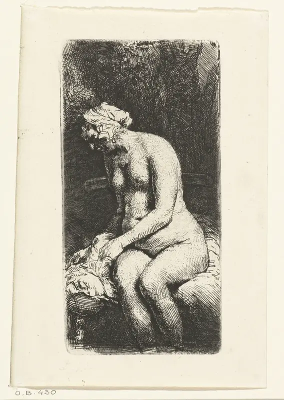 Zittende naakte vrouw Wall Art by Rembrandt van Rijn - High-Resolution Digital Print