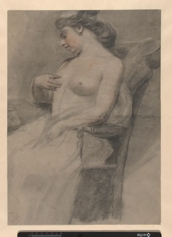 Zittende naakte vrouw Wall Art by anonymous - High-Resolution Digital Print