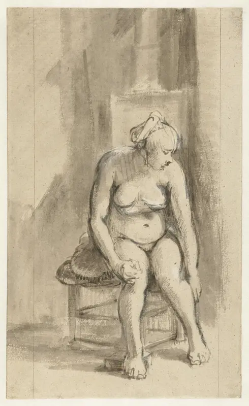 Zittende naakte vrouw bij een kachel Wall Art by Rembrandt van Rijn - High-Resolution Digital Print