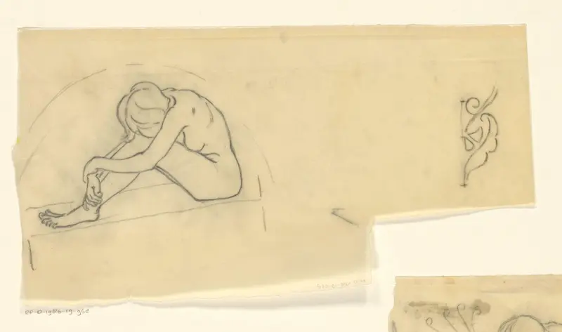 Zittende naakte vrouw en bloemornament Wall Art by Reinier Willem Petrus de Vries (1874-1953) - High-Resolution Digital Print