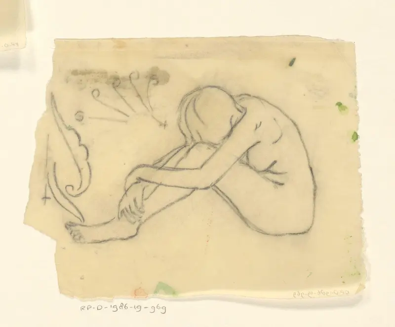 Zittende naakte vrouw en ornamenten Wall Art by Reinier Willem Petrus de Vries (1874-1953) - High-Resolution Digital Print