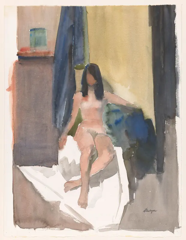 Zittende naakte vrouw in een interieur Wall Art by Unknown - High-Resolution Digital Print