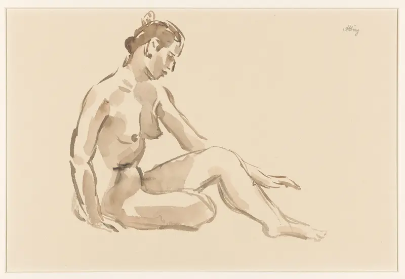 Zittende naakte vrouw met gevouwen been Wall Art by Fik Abbing - High-Resolution Digital Print