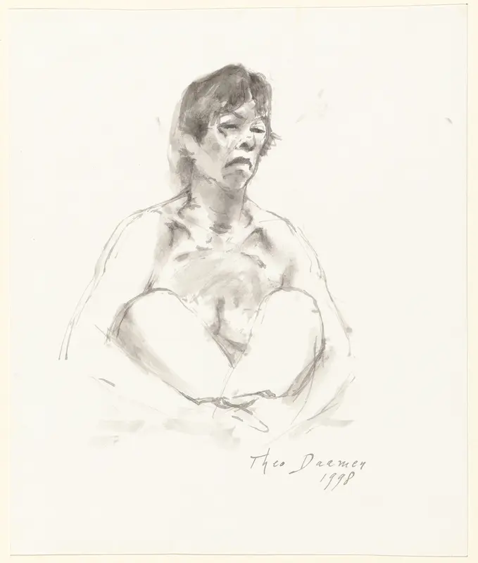 Zittende naakte vrouw van middelbare leeftijd met opgetrokken knieën Wall Art by Unknown - High-Resolution Digital Print