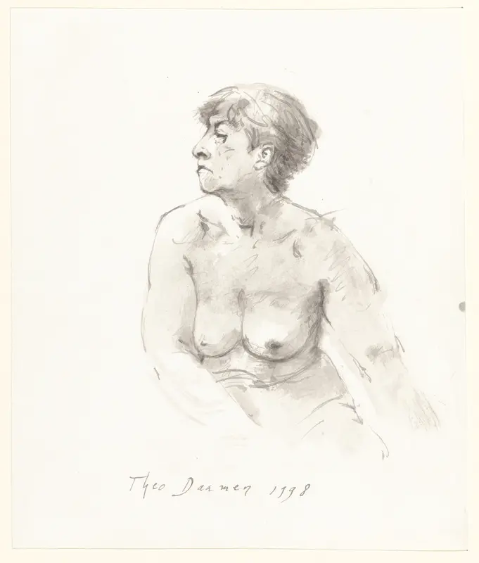 Zittende naakte vrouw van middelbare leeftijd Wall Art by Unknown - High-Resolution Digital Print