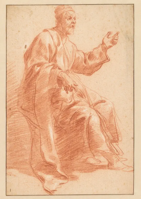Zittende oude man met opgeheven linkerhand Wall Art by Jan van den Bergh - High-Resolution Digital Print