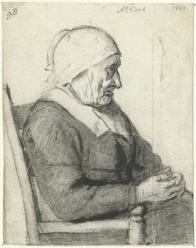 Zittende oude vrouw, in profiel Wall Art by Unknown - High-Resolution Digital Print