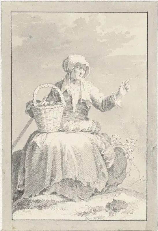 Zittende oude vrouw met geheven hand Wall Art by Cornelis Pronk - High-Resolution Digital Print