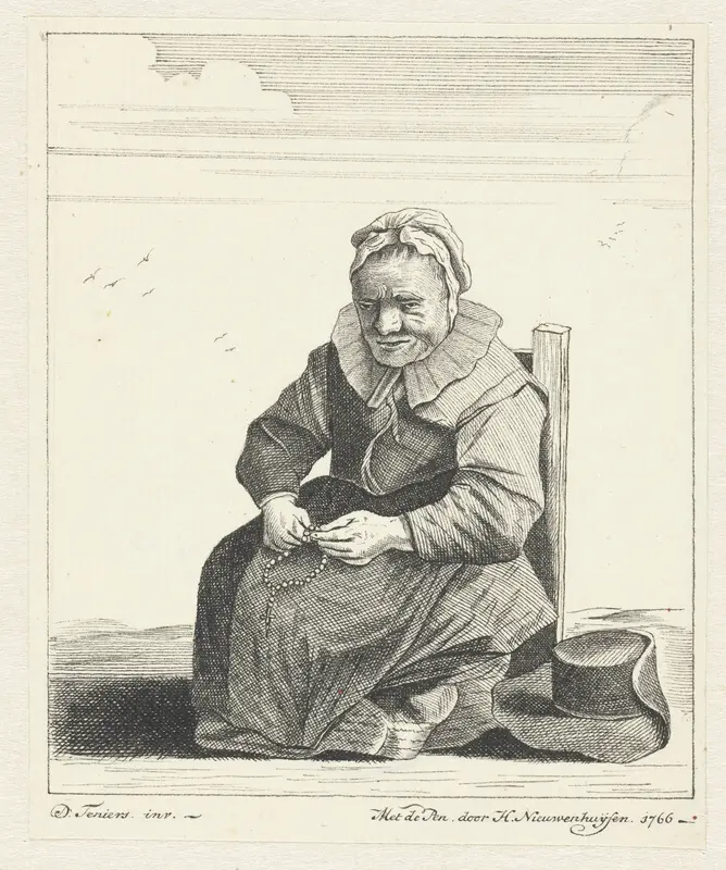 Zittende oude vrouw met rozenkrans Wall Art by Hendrik Nieuwenhuysen - High-Resolution Digital Print