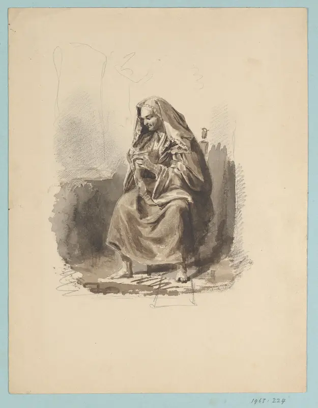 Zittende oude vrouw Wall Art by Johann Wilhelm Kaiser (I) - High-Resolution Digital Print