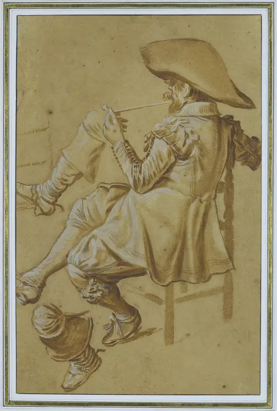 Zittende pijproker en twee onderbenen Wall Art by Dirck Hals - High-Resolution Digital Print